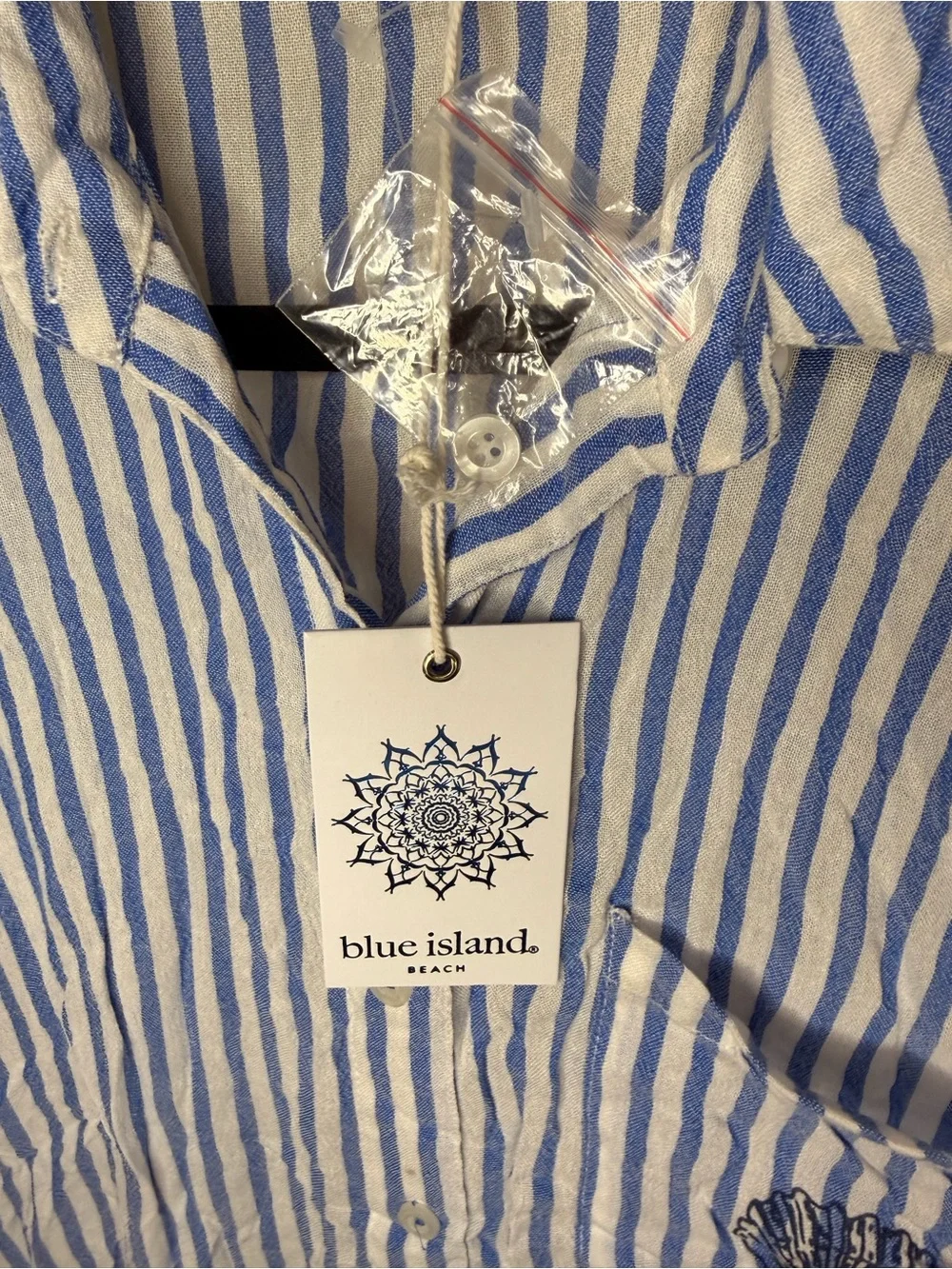 blue island Blue & White Striped Women's Swim Coverup Shirt